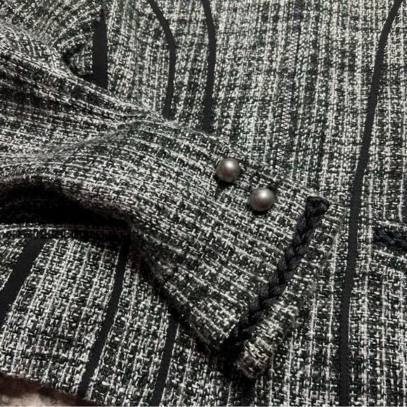 EXPRESS VTG Tweed Metallic Plaid Black Silver Jacket Coat Women's Size Small - Picture 4 of 11